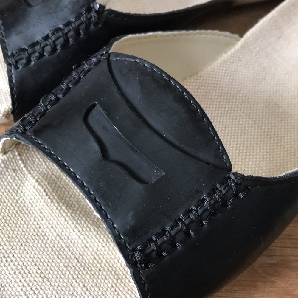 Lands End mules sz 7 black leather canvas footbed rubber sole loafer look Summer - Picture 7 of 10